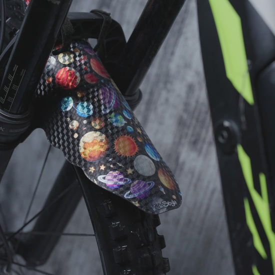 Orbit RideStyle bike fender with a futuristic graphic design and durable construction for off-road adventures.