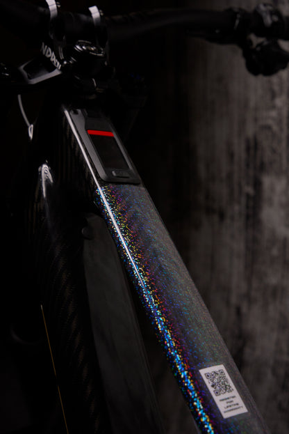 RideStyle clear cosmic frame protection film for mountain bikes, helping prevent rock chips, scratches and trail wear.