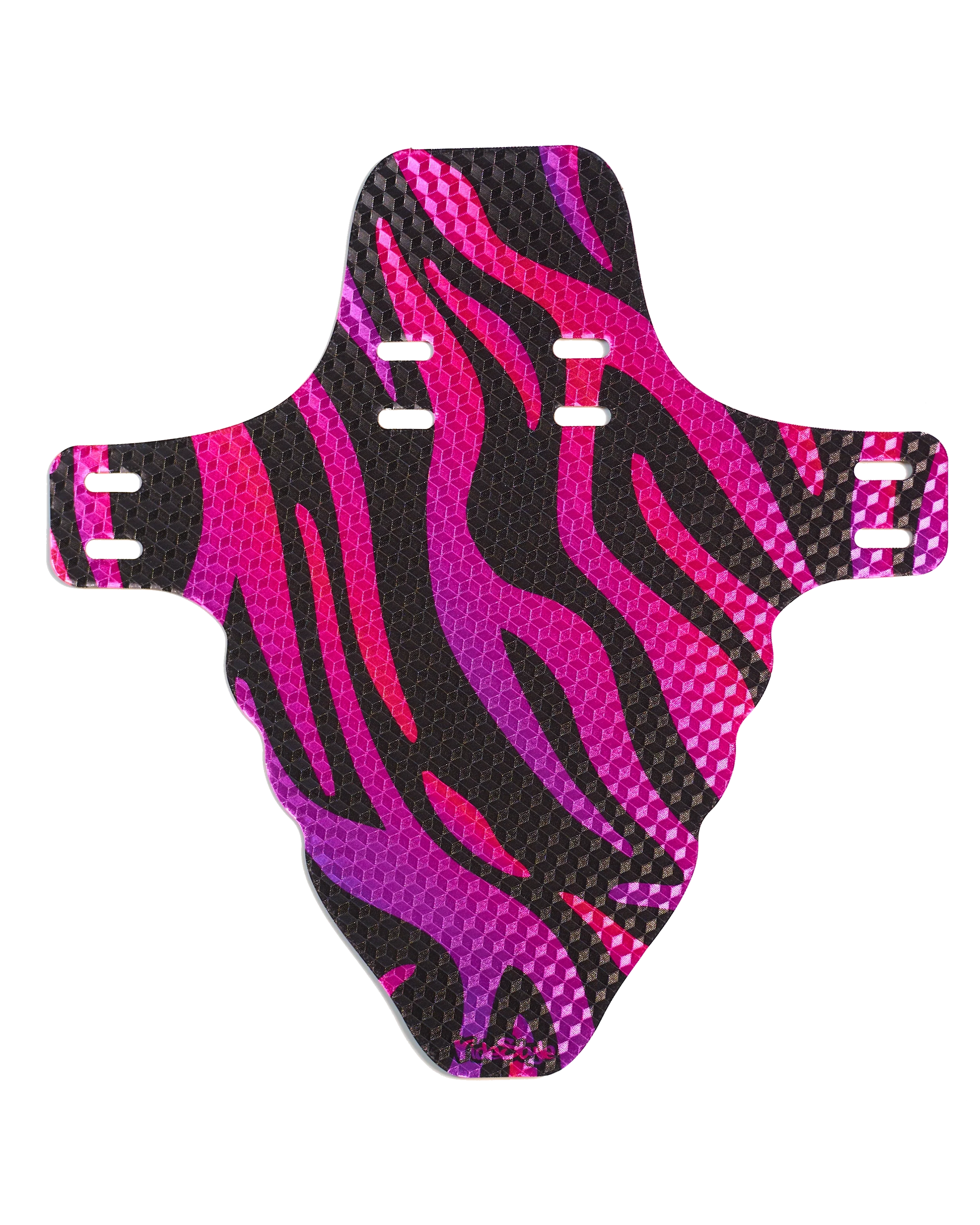 Blaze RideStyle front mudguard with vibrant graphics installed on a mountain bike suspension fork during a trail ride.