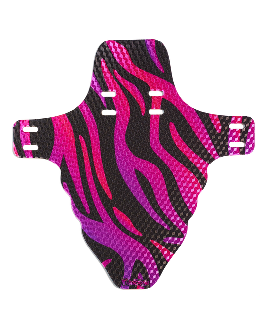 Blaze RideStyle front mudguard with vibrant graphics installed on a mountain bike suspension fork during a trail ride.