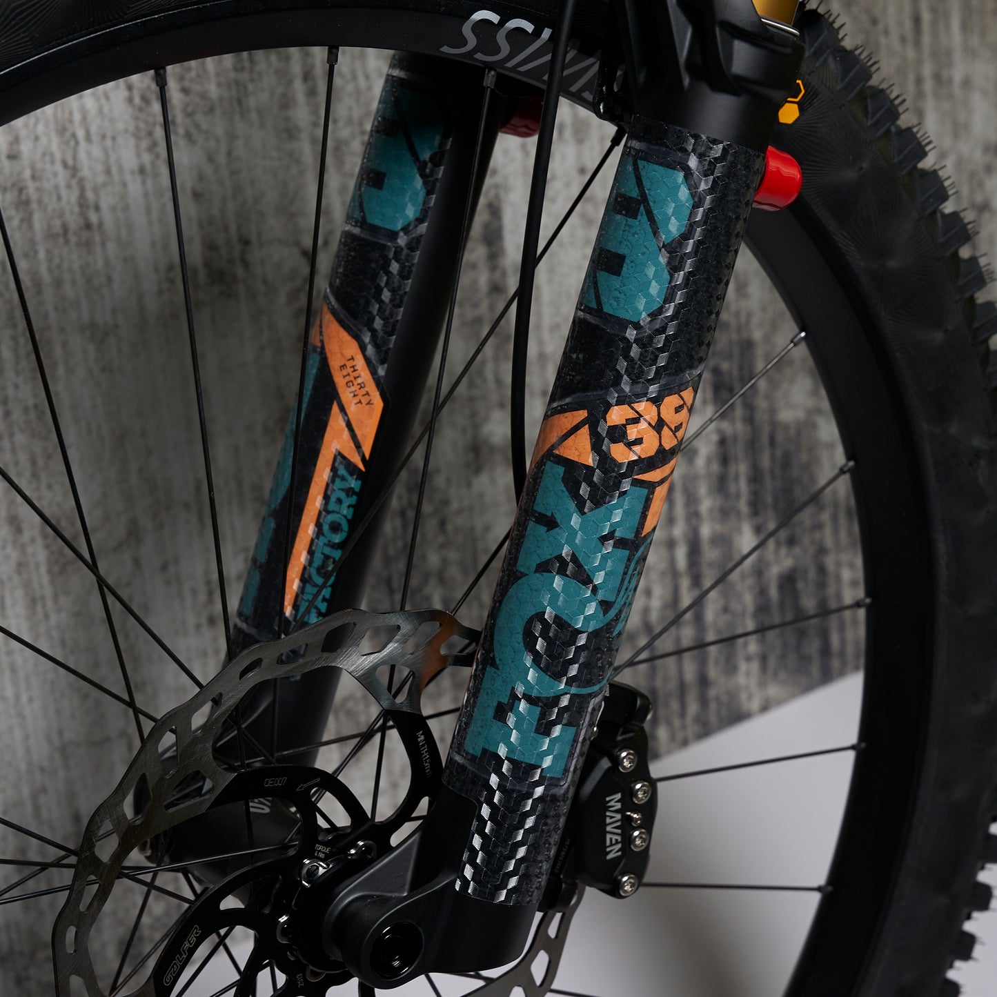 RideStyle clear bike fork protection film providing durable protection against scratches, chips and abrasion on MTB forks.