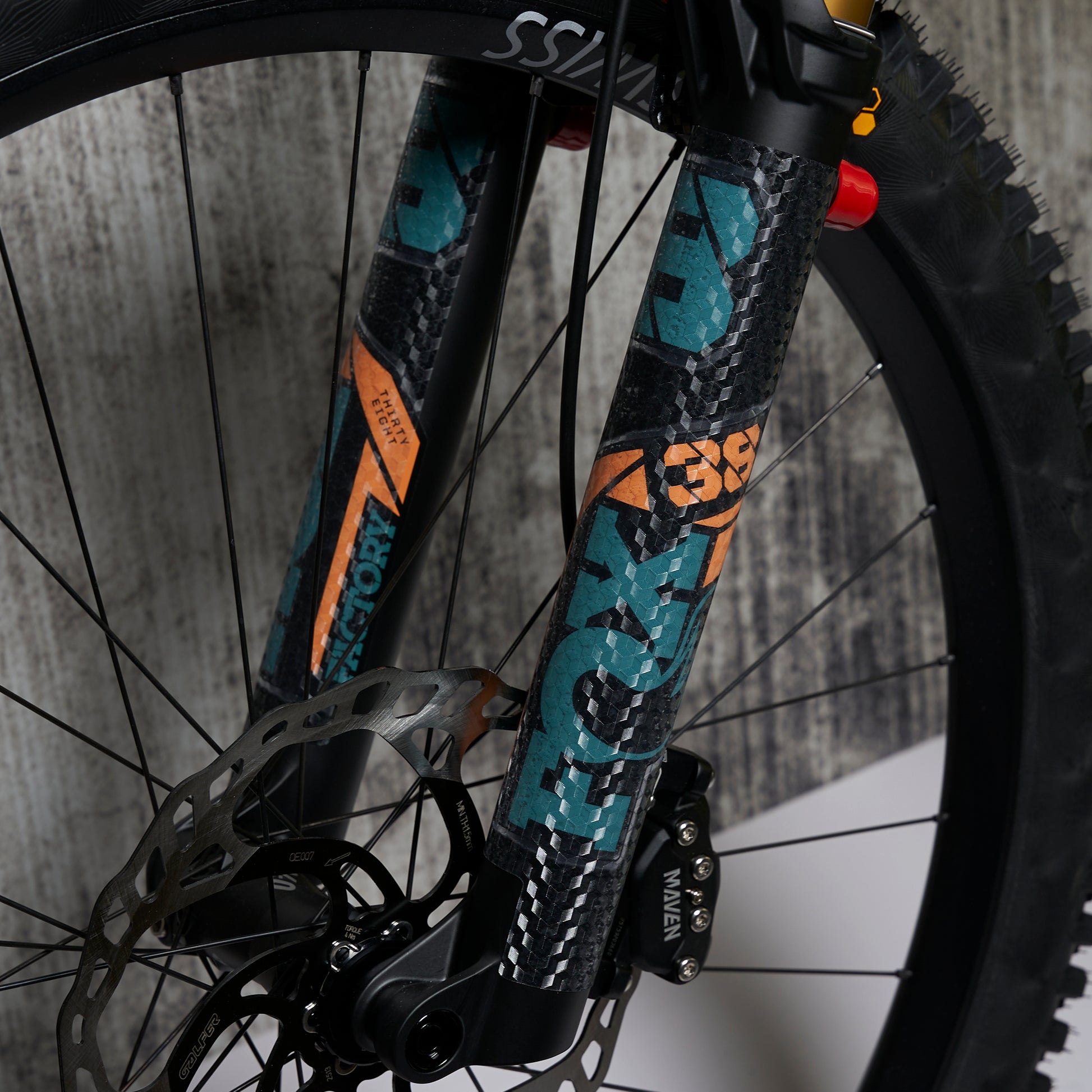 RideStyle clear bike fork protection film providing durable protection against scratches, chips and abrasion on MTB forks.