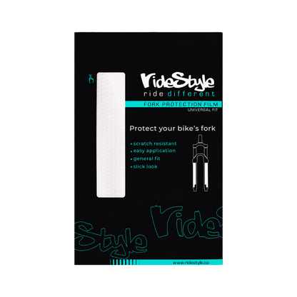 RideStyle clear fork protection film designed to protect mountain bike forks from scratches, impacts and trail debris.