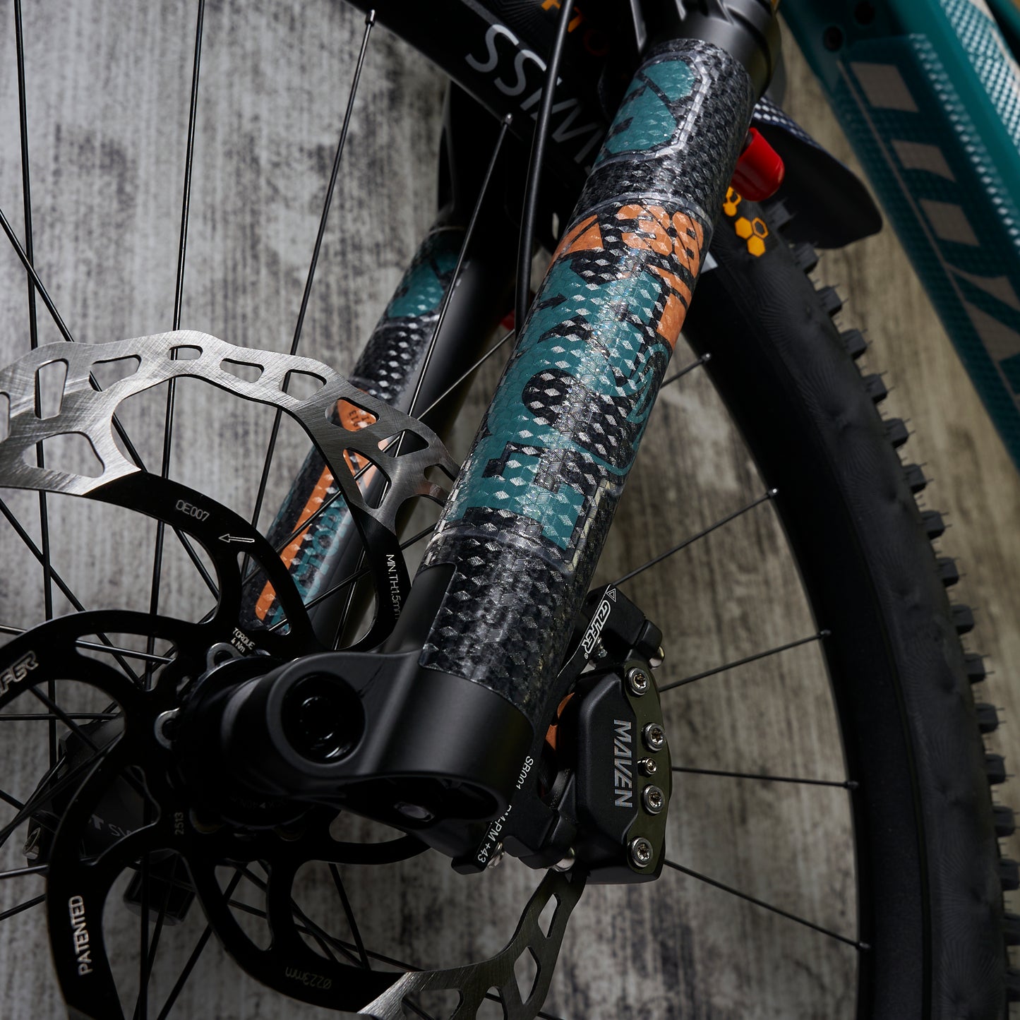 RideStyle clear fork protection film for mountain bikes, helping preserve fork paint and graphics from everyday wear.