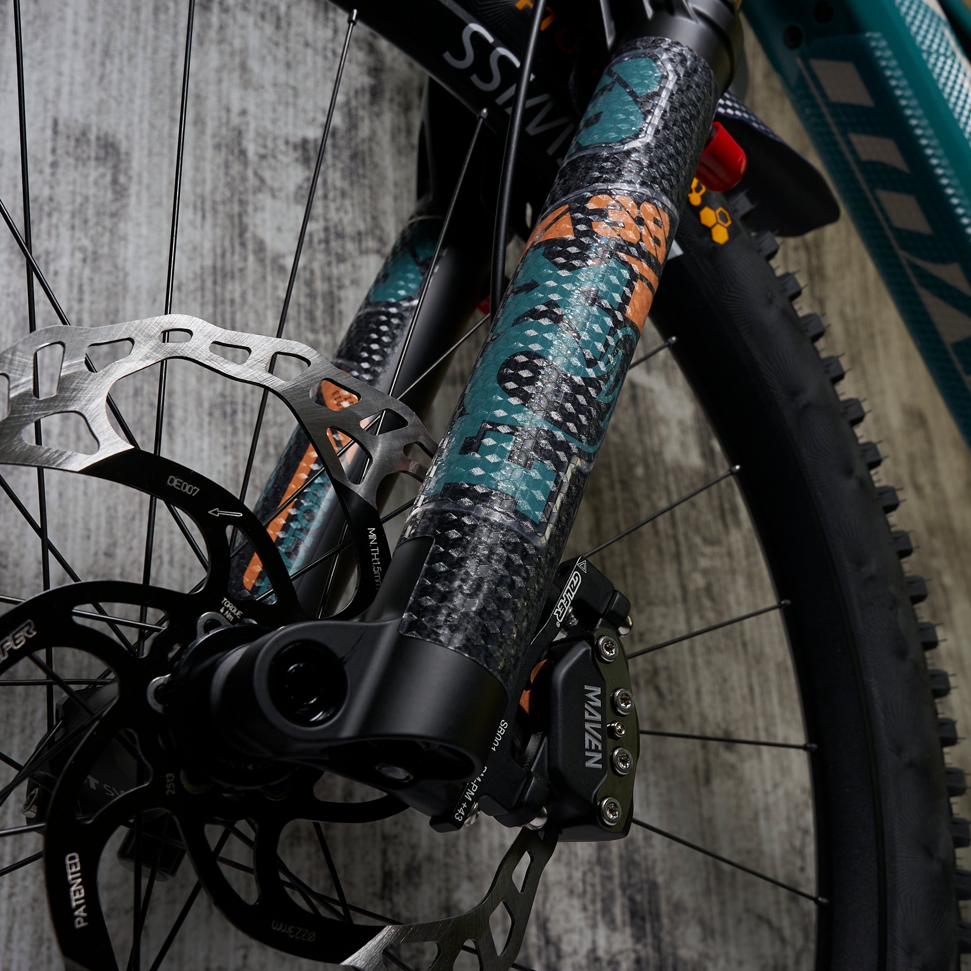 RideStyle clear fork protection film for mountain bikes, helping preserve fork paint and graphics from everyday wear.