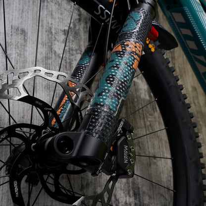 RideStyle clear fork protection film for mountain bikes, helping preserve fork paint and graphics from everyday wear.