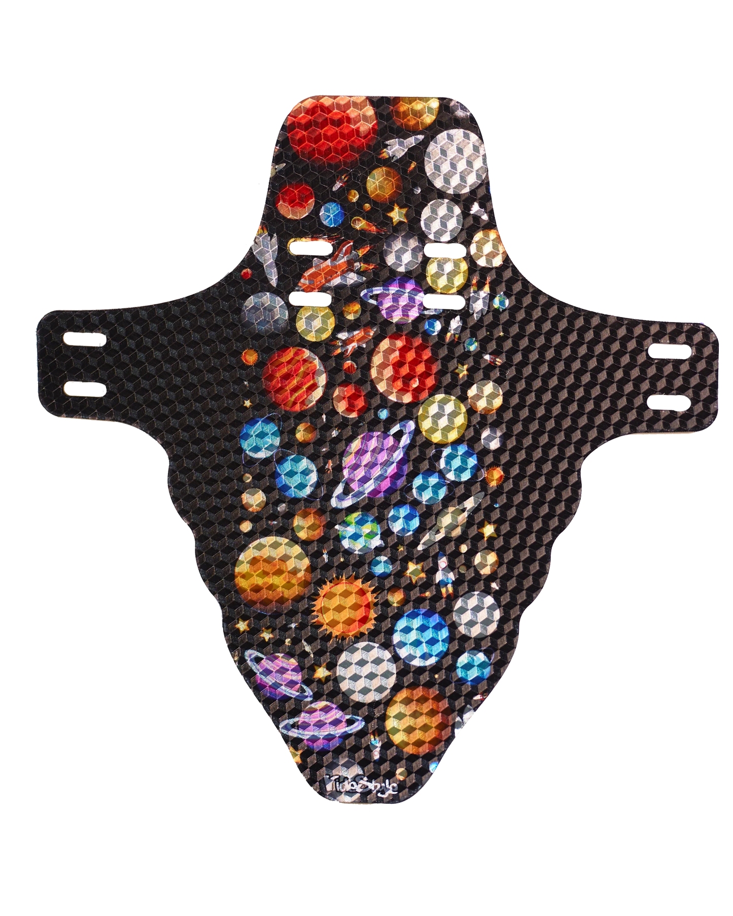 RideStyle Orbit front mudguard featuring a space-inspired design, built to protect against mud, water, and trail debris