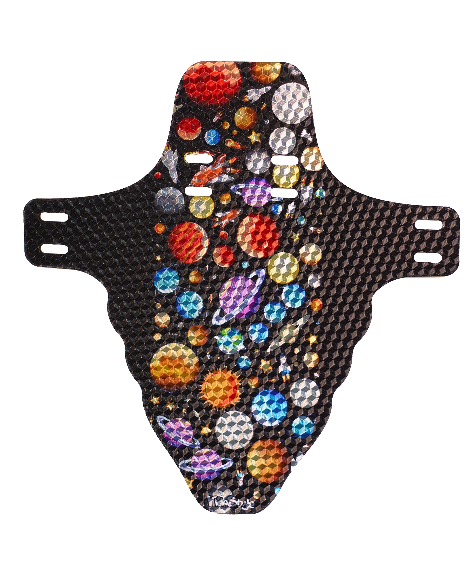 RideStyle Orbit front mudguard featuring a space-inspired design, built to protect against mud, water, and trail debris