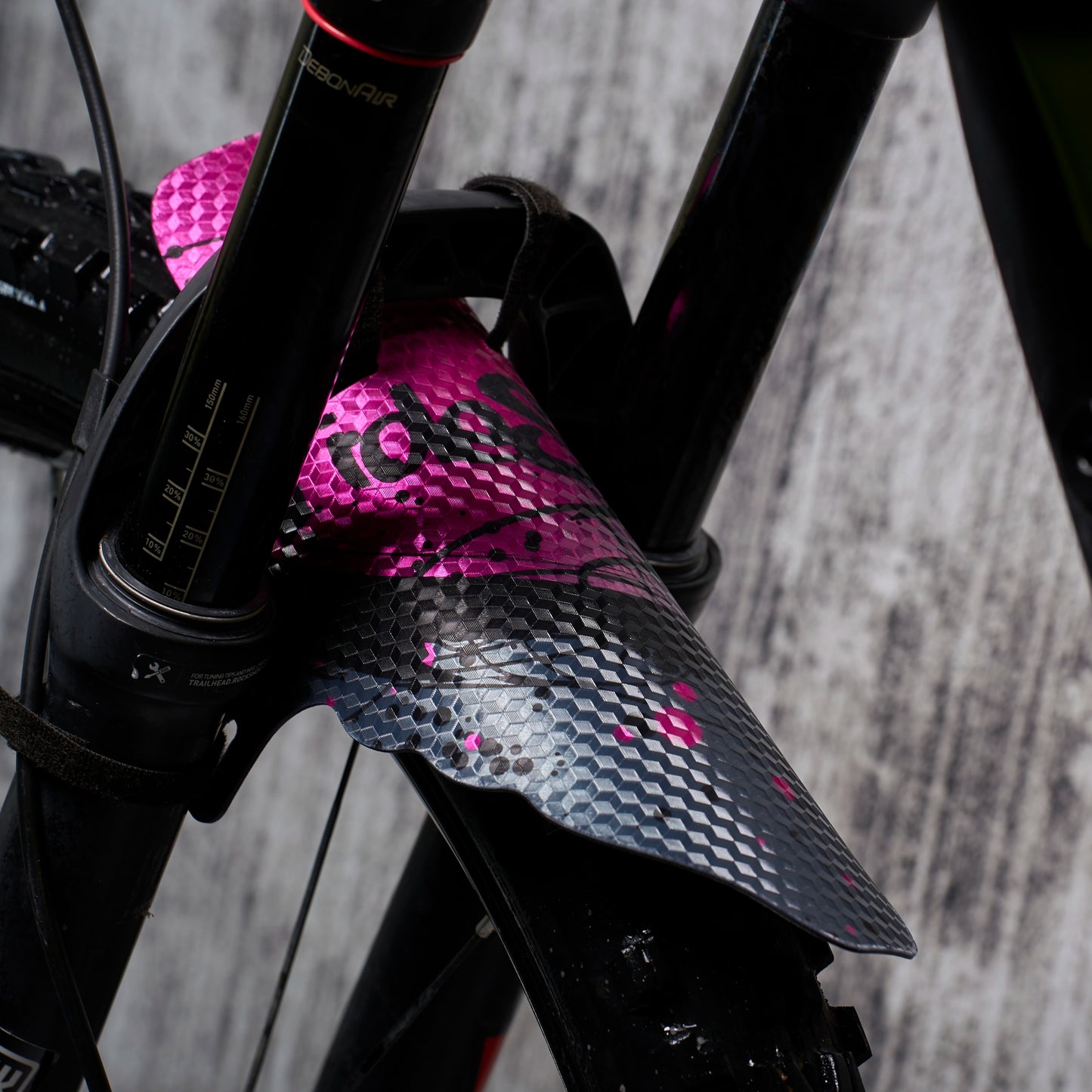 RideStyle trail bike mudguard, lightweight design for forest trails and off-road riding protection.